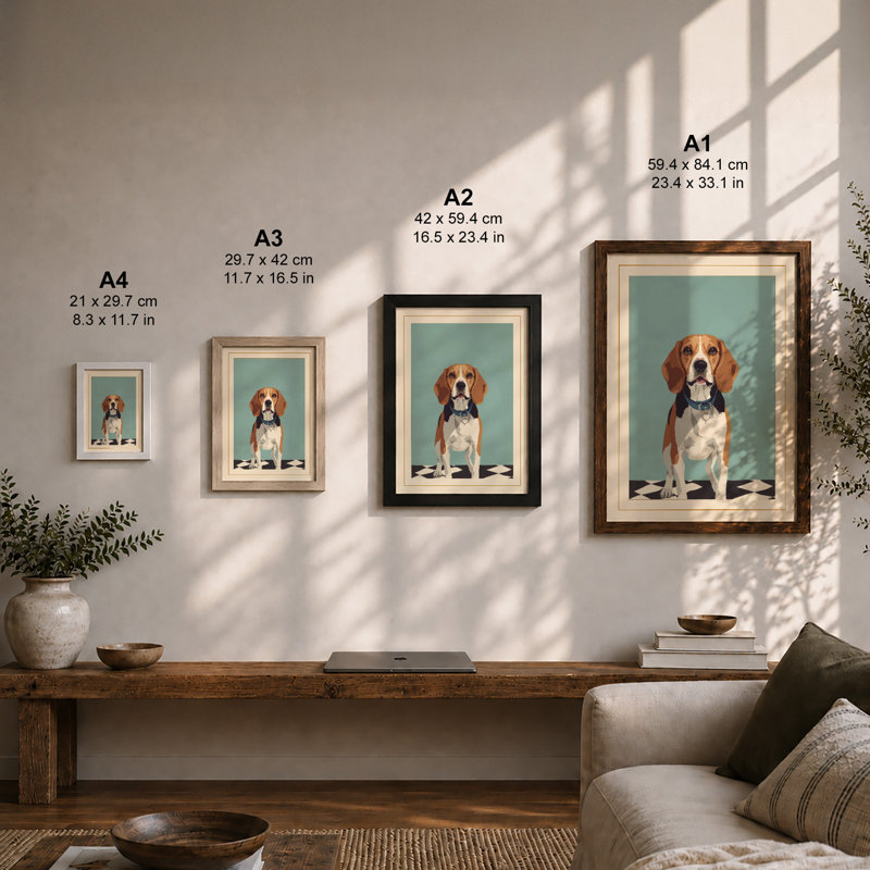 Dignified Beagle Mid-Century - Framed Print, Walnut, A4 - 29.7 x 21.0 cm