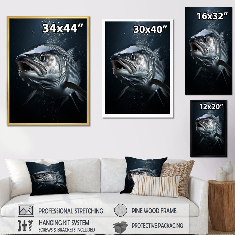 «Izaiyah Fishing monochrome Monquerel II», reproduction sur toile, H 20 po x l 12 po x P 1 po, Cadre photo noir