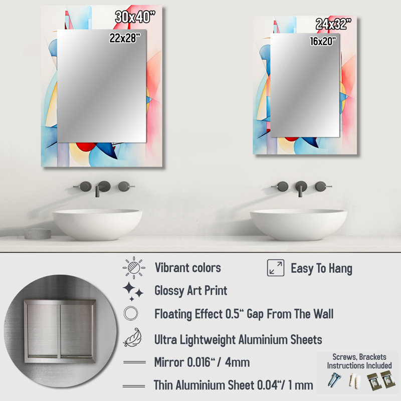 Cubic soft colours tiles I - Multi-Colour Modern Wall Mirror, 32" x 24"