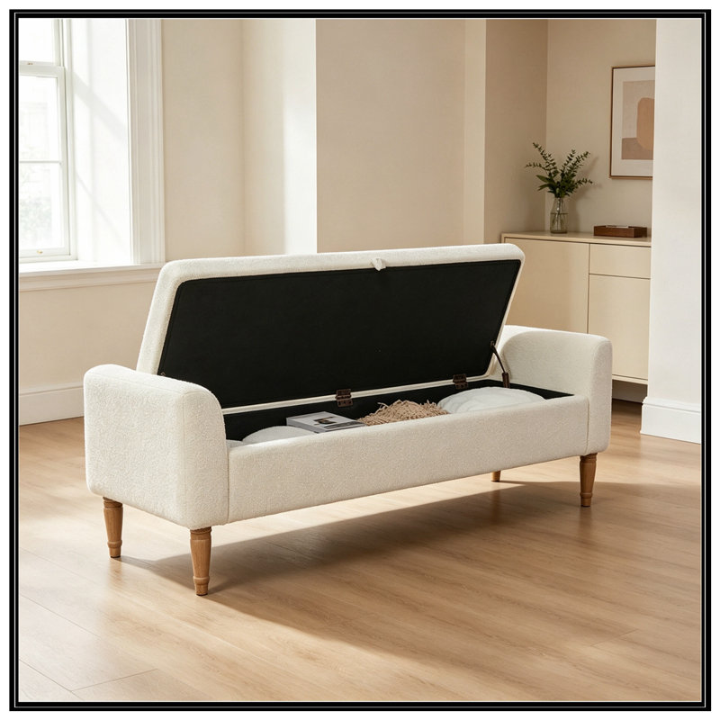 Banc rembourré avec accoudoirs et 2 traversins, Beige