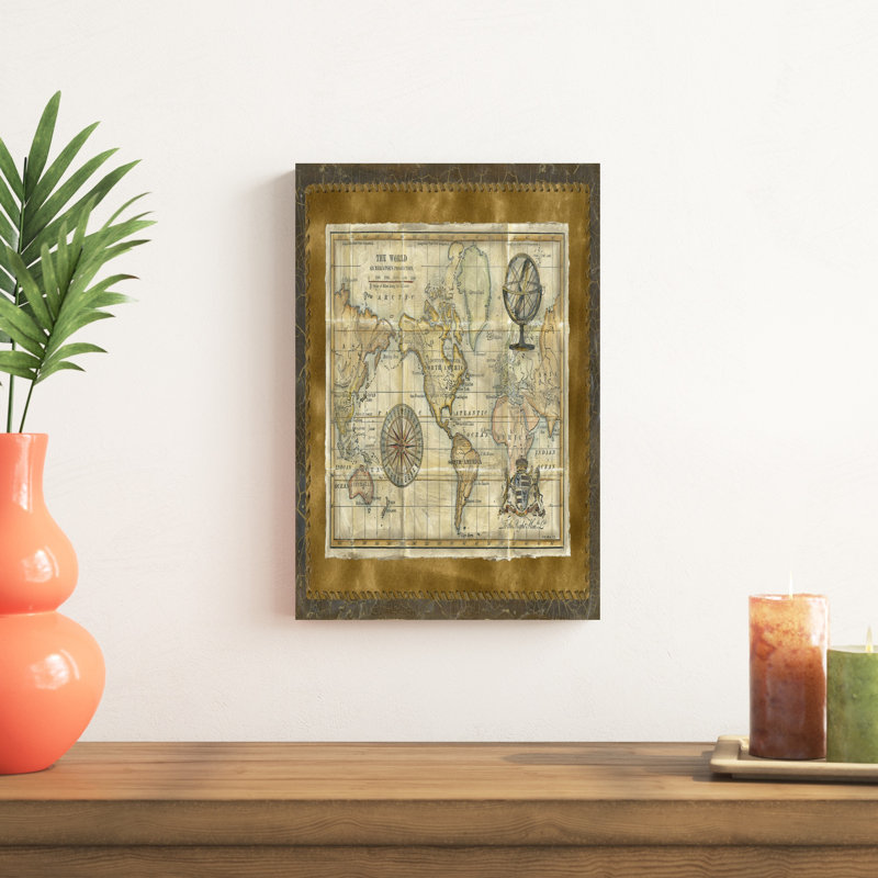 Carte du monde antique (D), H 18 po x l 12 po x P 1,25 po