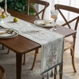 Modern Floral Print Table Runner With Tassel