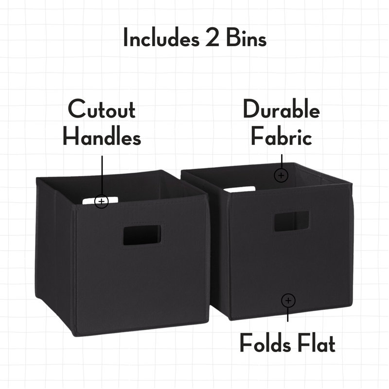 RiverRidge Kids 2pc Fabric Collapsible Storage Cube Organizers with Handles for Playroom Organization, Black