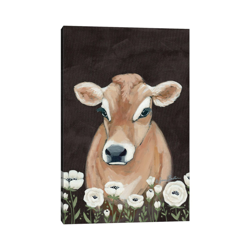 Cow With Flowers by Sara Baker - Painting on Canvas, 101.6 cm H x 66.04 cm W x 1.91 cm D, Wrapped Canvas
