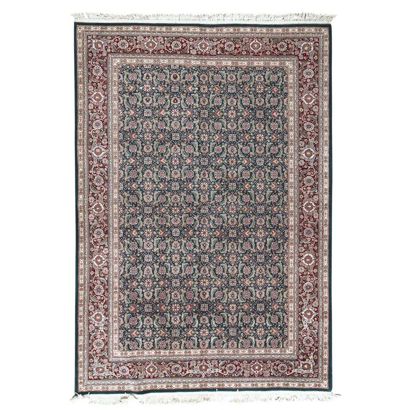 Tapis rouge / vert en laine noué à la main de conception unique 6 pi x 9 pi One-of-a-Kind