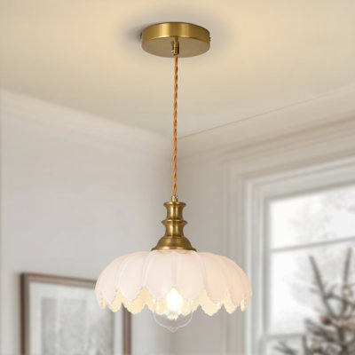 Luminaire suspendu en forme de dôme doré à 1 lumière de 10,23 po Junathean avec abat-jour en verre pétale avec cordon