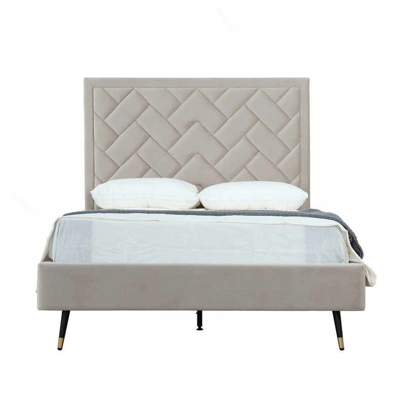 Lit double en velours Crosby, Lit double, Grège