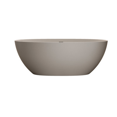 63'' Soaking Bathtub, Freestanding Stone Resin, Beige, Overflow And Pop - Up Drain, Long Lasting, Ergonomic Curve Solid Surface Slow Heat Dissipation, Smooth Comfortable