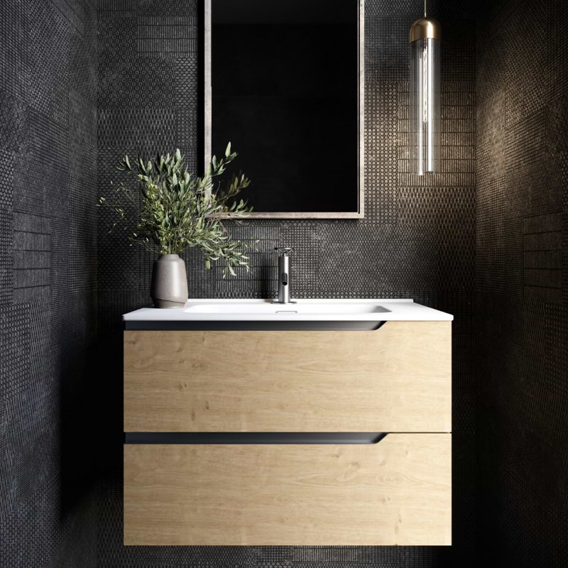 Duo 24" Single Vanity With Integrated Ceramic Top, Weathered Oak, White, 24"
