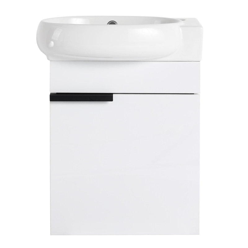 Meuble-lavabo mural 16 po avec lavabo, Blanc brillant / noir