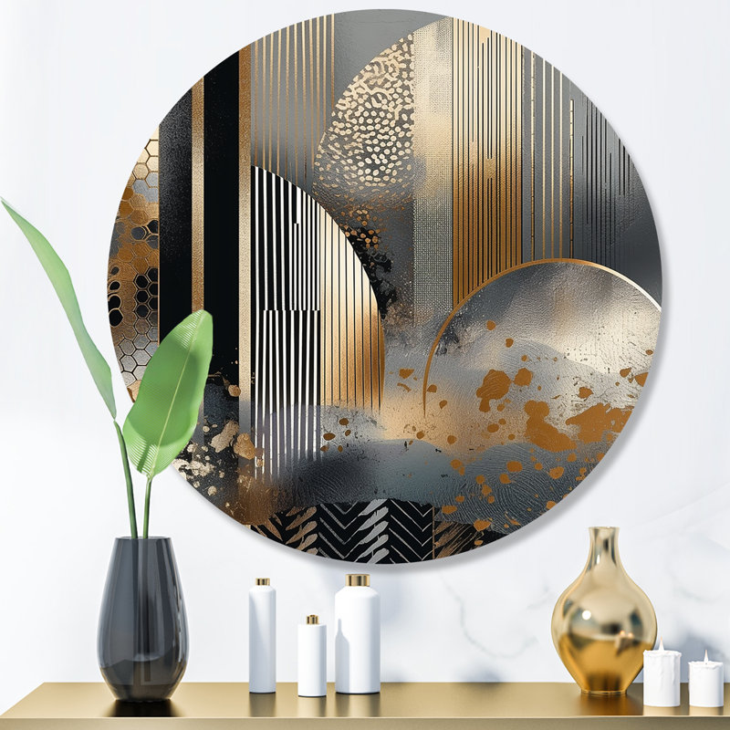 Shapes And Lines Abstract Marble IV - Art abstrait rond en marbre sur métal, H 23 po x l 23 po x P 1 po