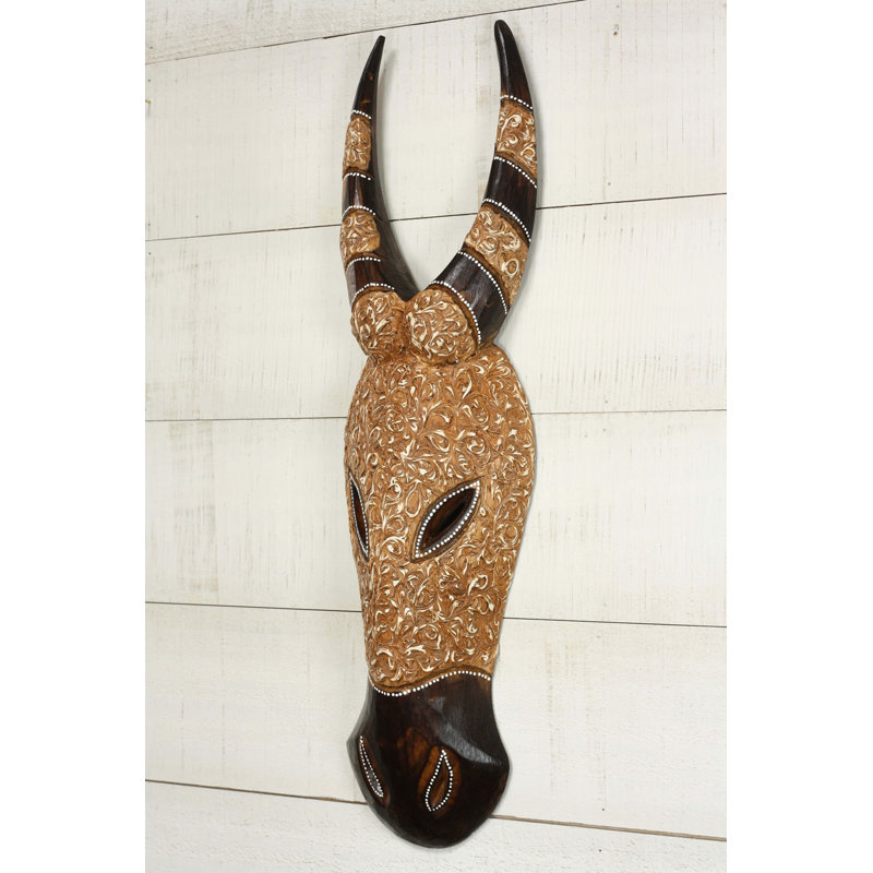 Masque de bois en bois sculpté à la main, art tribal, décoration murale animal rustique, H 12 po x l 4,5 po x P 2 po