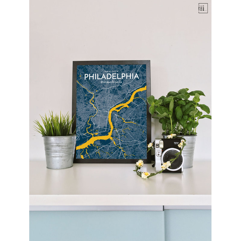 « philadelphia city map », reproduction d’impression sur affiche, H 17 po x l 11 po