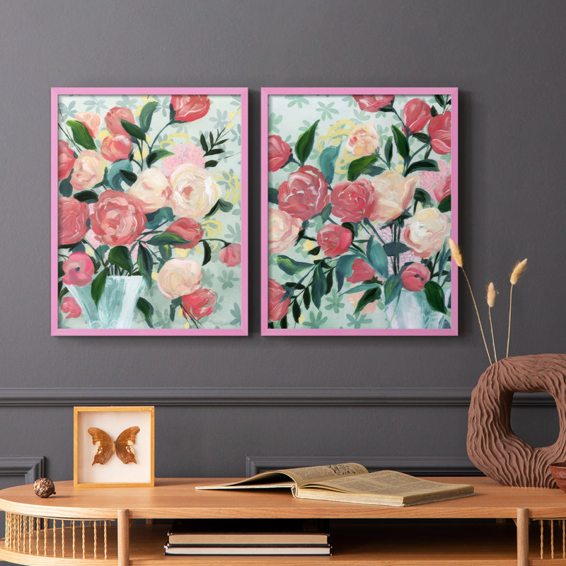 «Painted Posies I», reproduction encadrée de qualité supérieure - prête à être accrochée - aucun clou requis - aucun clou requis