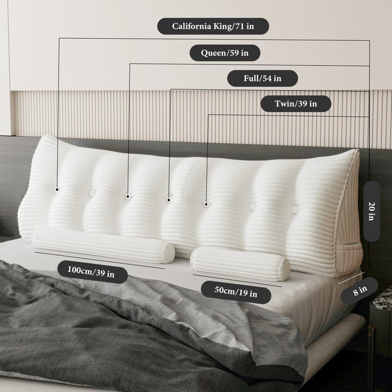 Coussin de lecture de tête de lit avec siège, Beige, Très grand lit