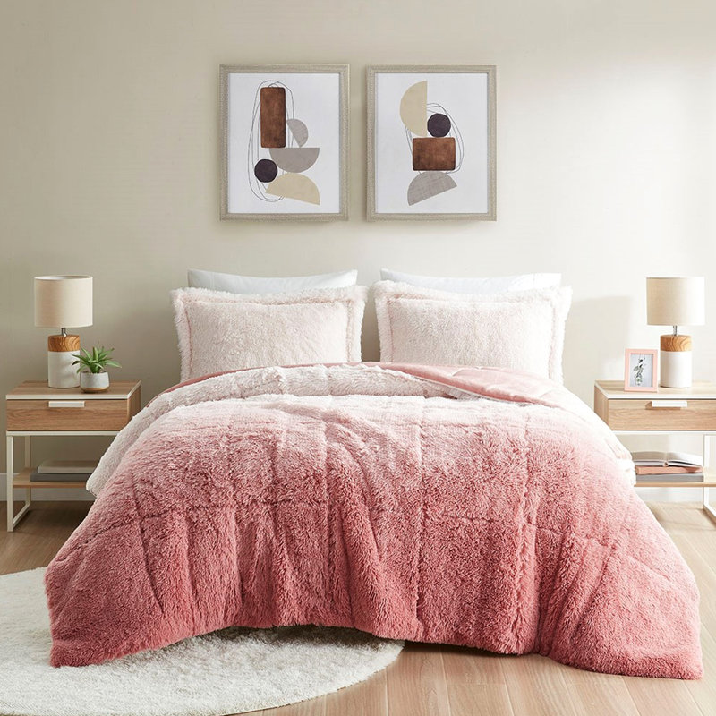 Édredon Blush - très grand / très grand, fourrure à poils longs ombrée, ombre en fausse fourrure très chaude et douce, chaud, lavable à la machine