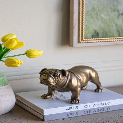 Figurine de bouledogue français réaliste 10 x 5 x 6 po avec finition cuivre, statue de chien