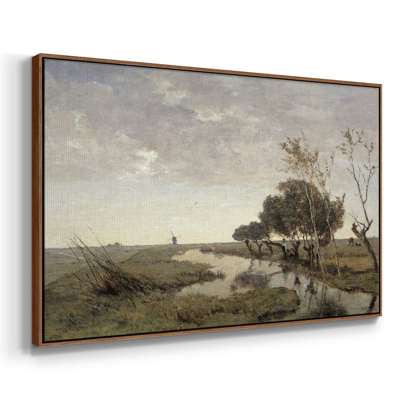 Paysage rétro - CDLxxiv, H 25 po x l 37 po x P 2 po, Toile encadrée noyer flottant