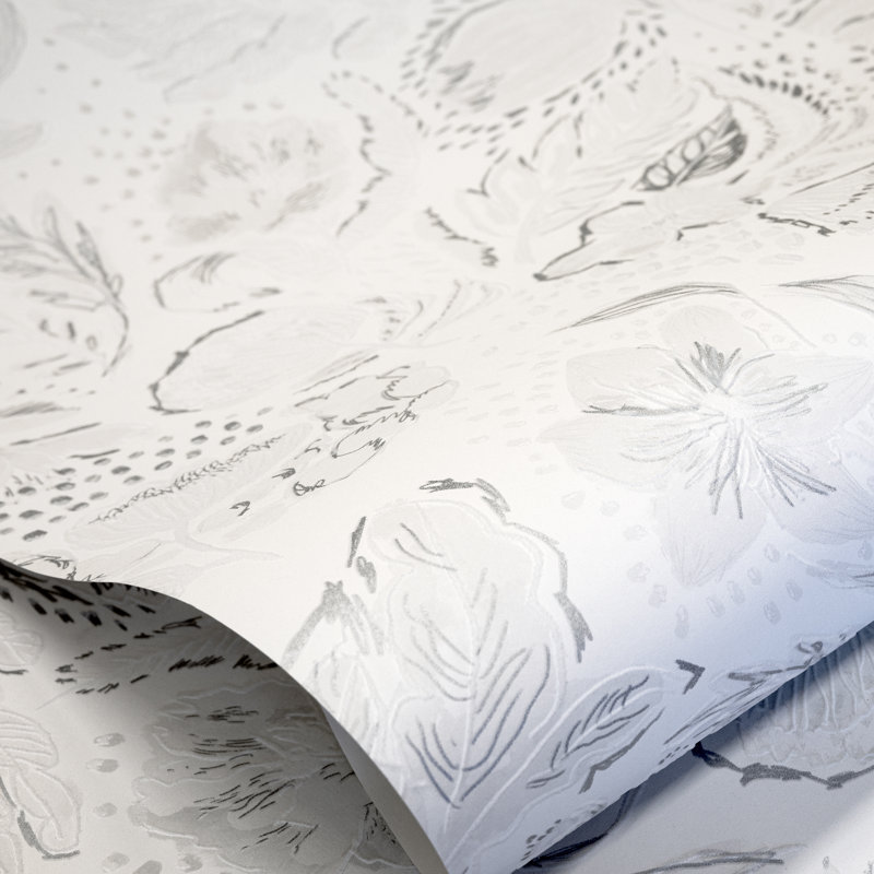 Pepper Embossed Wild Flower Felice Wallpaper Roll, White