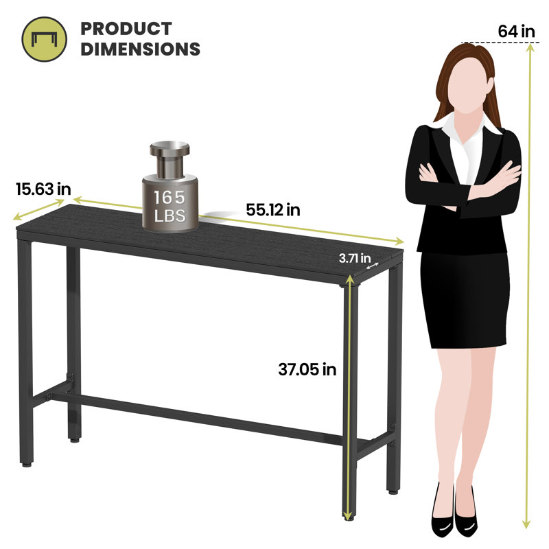 Rectangular Metal Outdoor Bar Table (Set of 2), 37.09" H x 55.12" W x 15.67" D, Black