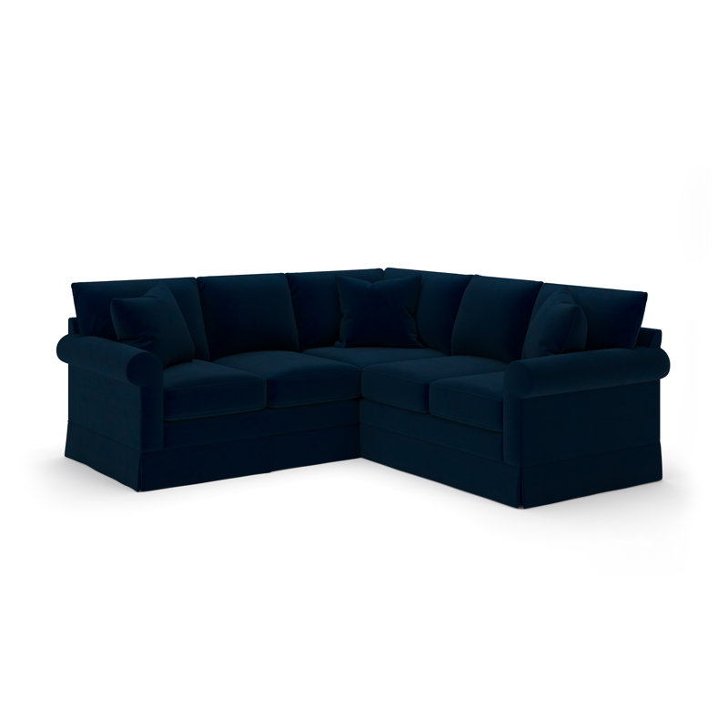 Friedman Upholstered L-Shaped Sectional Symmetrical, Bella Ink Blue Performance Velvet