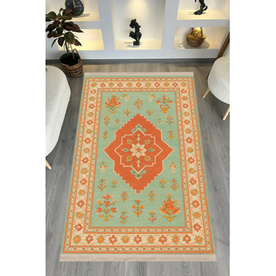 Tapis tissé orange traditionnel Mosso