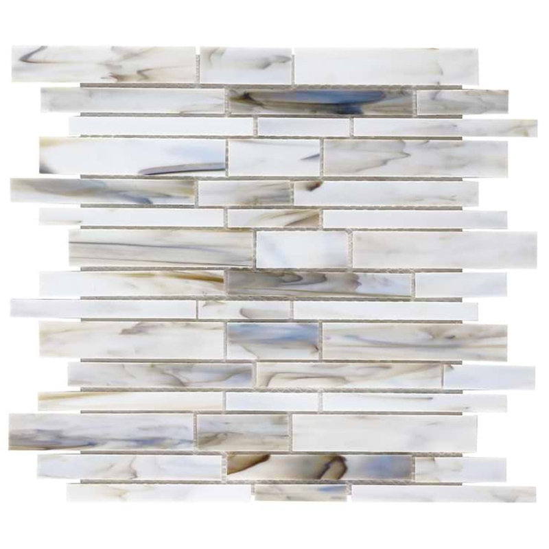Matchstix 11x11 Brick Polished Glass Mosaic Tile, Aura White