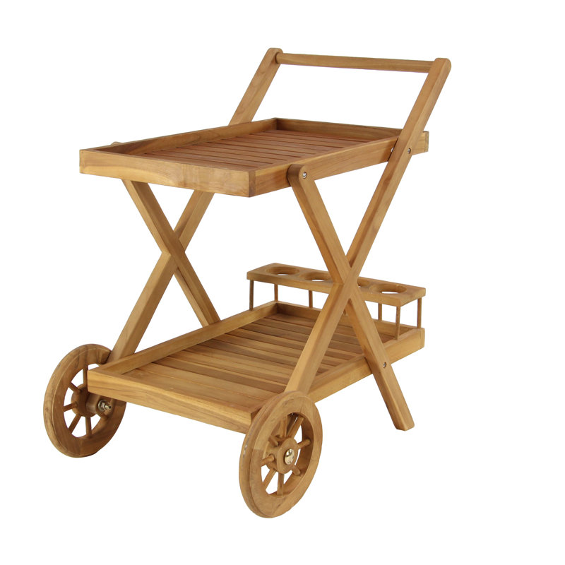Chariot-bar à lattes en bois de teck Vanmatre