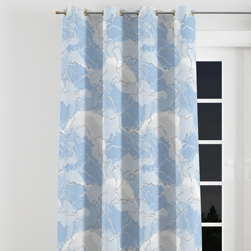 Abstract Velvet Curtains - White Bosiljka Grommet Curtain - 1 Panel, Gold Grommets, 52" W x 84" L