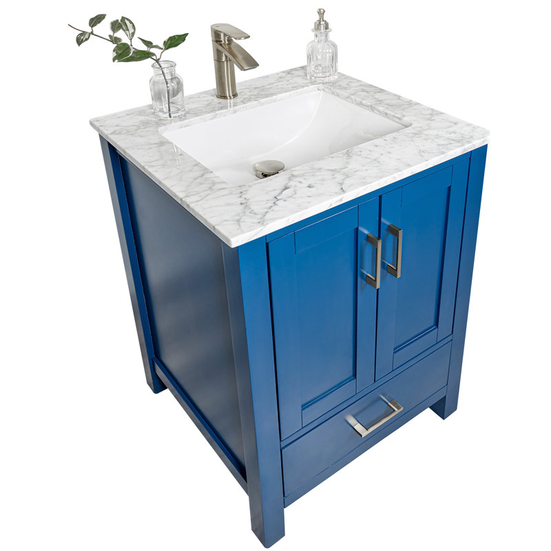 Marlene 24'' Single Bathroom Vanity with Marble Top, Matte Blue