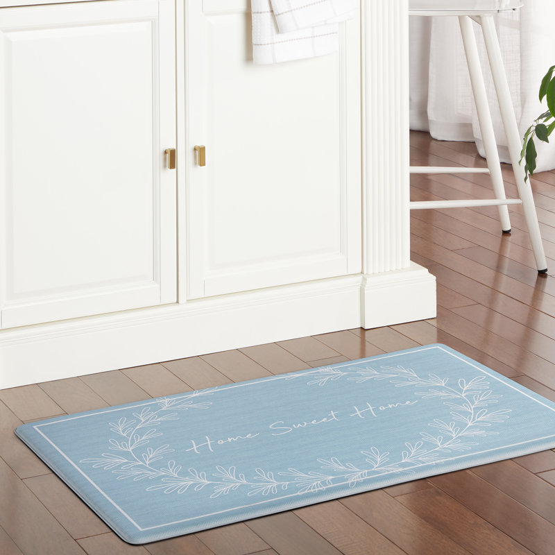 MARTHA STEWART Bloomfield Home Sweet Home Leaf Frame Kitchen Mat Blue 18"x30", Blue, Rectangle 1'6" x 2'6"
