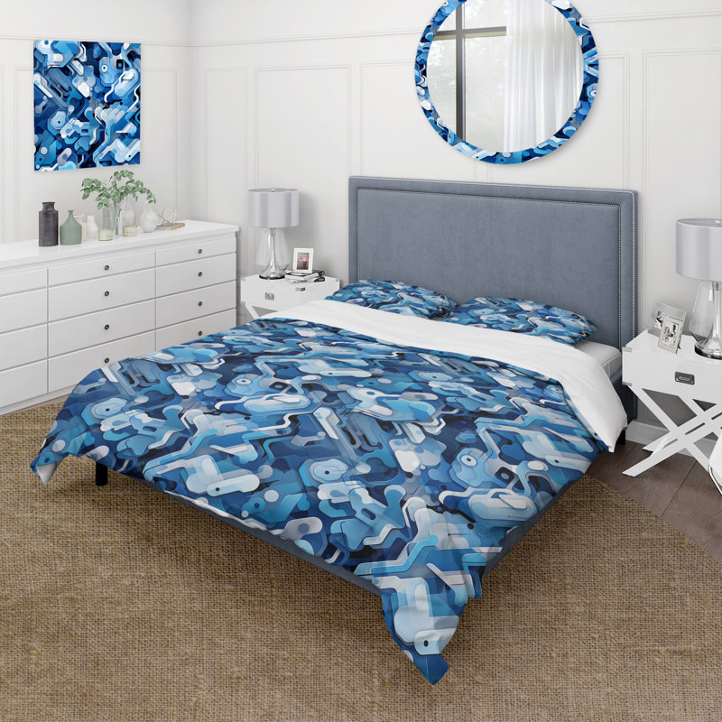 Ensemble de housse de couette Blue Futuristic Stealth, Housse de couette pour très grand lit et 2 très