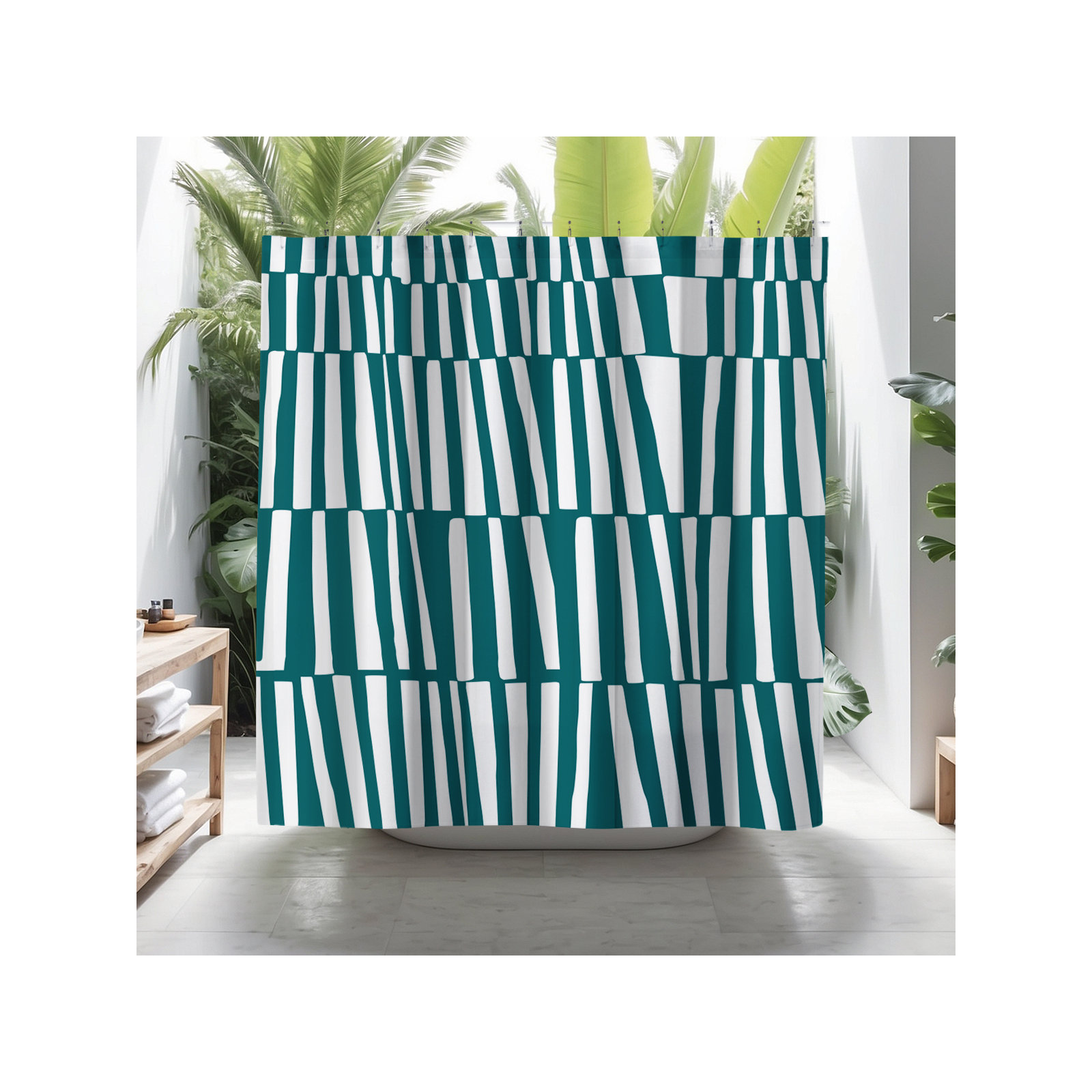 Thora Abstract Mid-Century Shower Curtain, Emerald