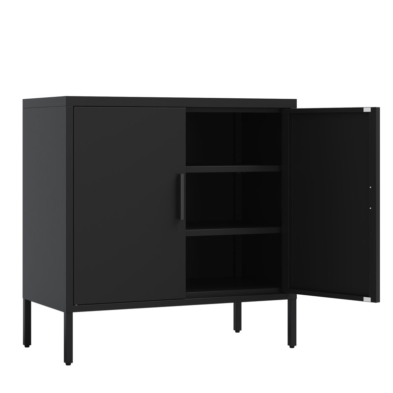 Classeur en acier noir avec portes, tablettes réglables pour le matériel de bureau, matériau haute résistance, structure stable, installation simple pour différents usages de rangement, acier laminé à froid, structure,