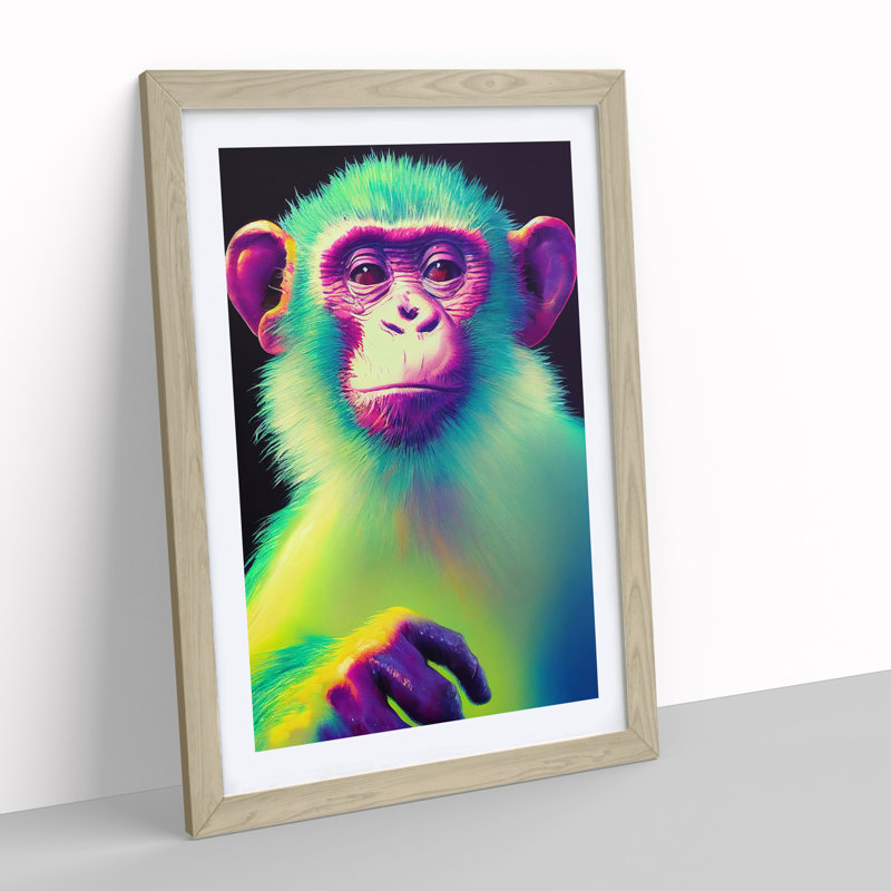 XV1022-2998X Neon Monkey No.1 1 Piece Single Picture Frame Wall Art, 34cm H x 25cm W x 2cm D, Oak