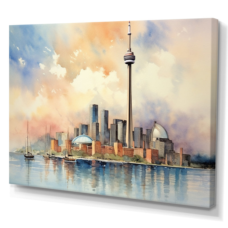 Toronto Watercolor Landscape - Ontario Wall Art Living Room, H 34 po x l 44 po x P 1,5 po, Toile tendue