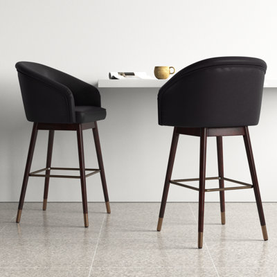 Commercial Grade Mid-Back Modern Barstool with Beechwood Legs and Curved Back