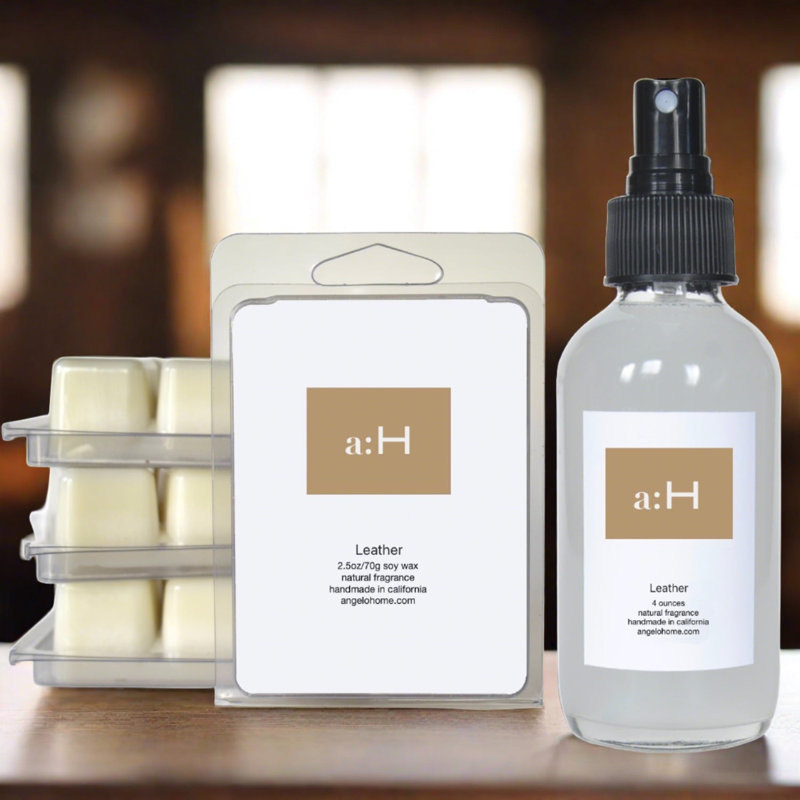 Handcrafted Leather Scented Wax Melts and Room Spray Set