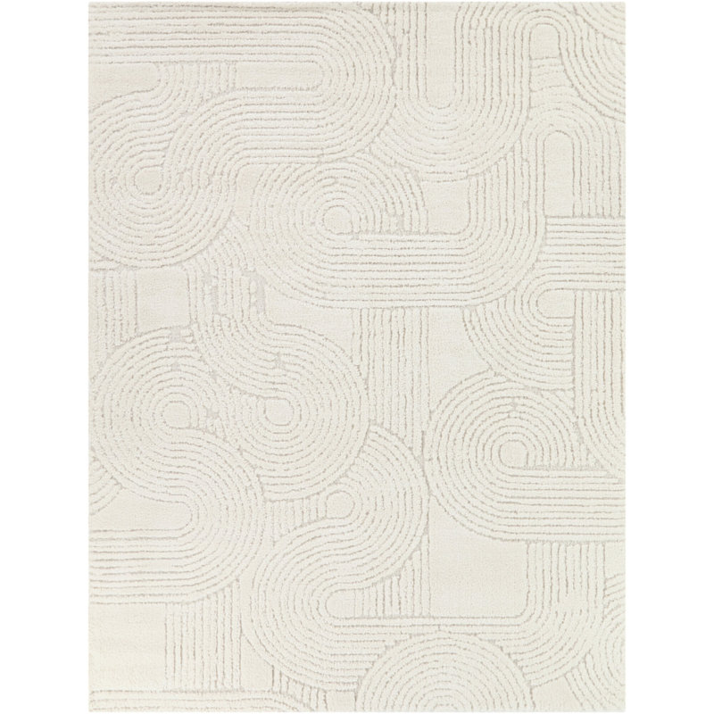 Tapis texturé à rayures crème Odessa, Rectangle 5 pi 3 po x 7 pi