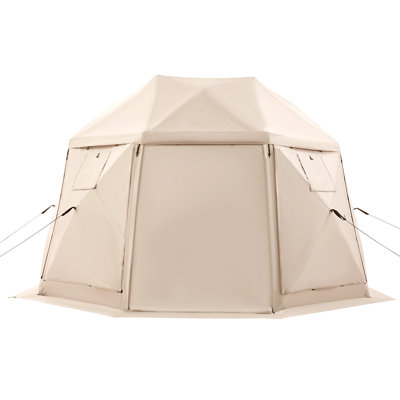 Pop up Gazebo Screen Tent, 12 x 12 ft, 13-Sided Spherical Camping Canopy Tent with Removable Top & Carry Bag, Quick-Set & Bite-Proof, Screen House Sun Shelter for 8-10 Persons, Beige