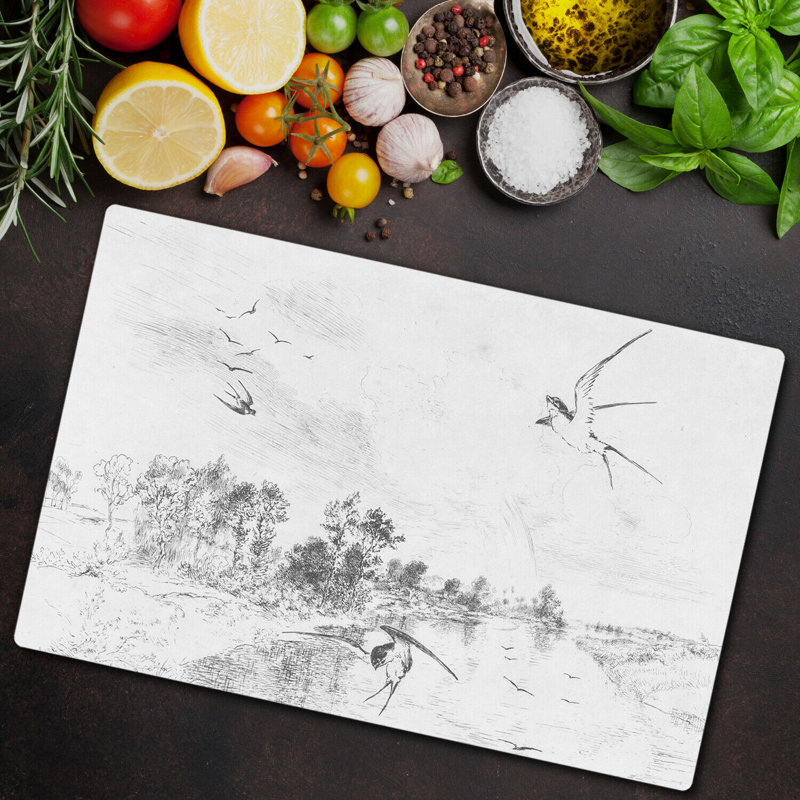Ulrica Tempered Glass Birds and Trees Chopping Board, 52cm x 80cm