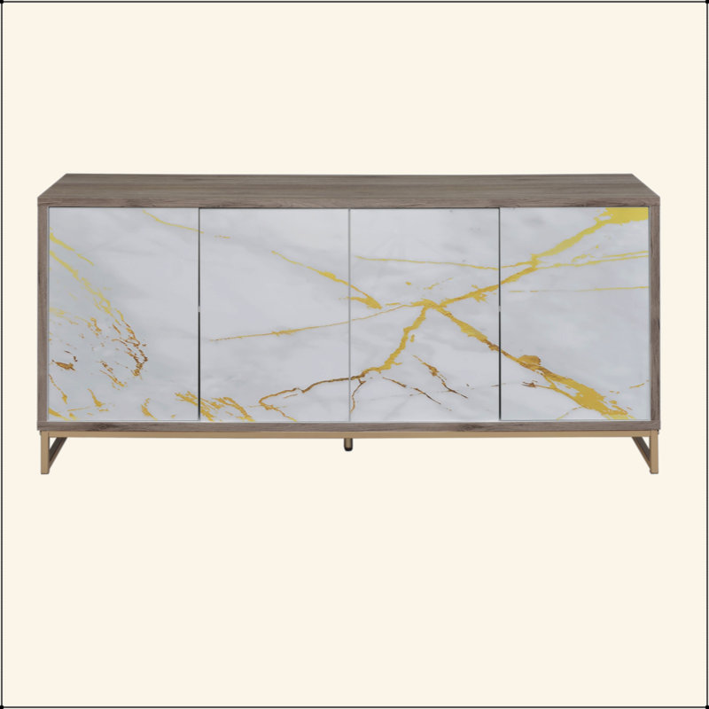 Console en marbre blanc avec finition chêne et champagne