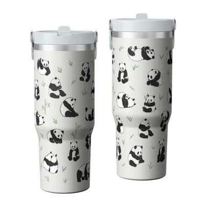 30 oz Tumbler  with Lid and handle  Stainless steel  Insulated tumblers  Cute water bottle with Flip(panda pattern)