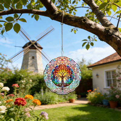 3D Wind Chime, 12 Inch Hanging Metal Wind Spinner With Colorful Butterfly/Dragonfly/Tree Of Life Design For Yard, Garden, And Patio Decor