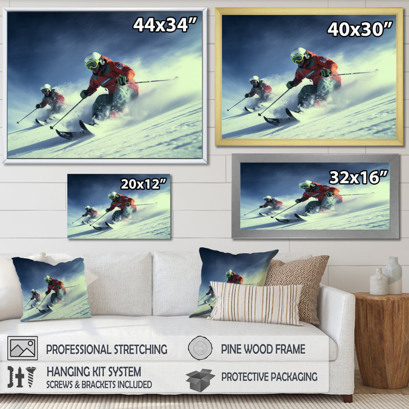 " Alpine Skiing Adventures I ", Gold Picture Framed, 12" H x 20" W x 1" D