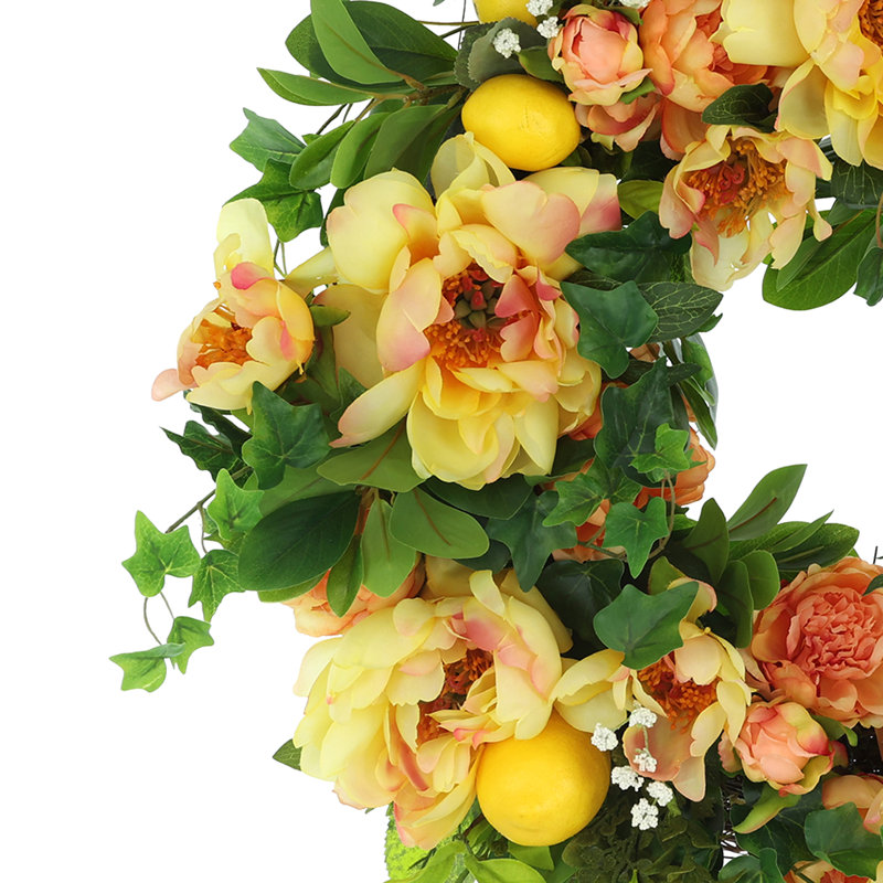 24" Assorted Peony and Lemon Wreath