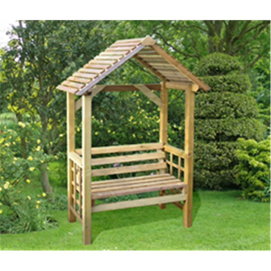 Salford 96cm W x 54cm D Solid Wood Arbour with Bench in Green