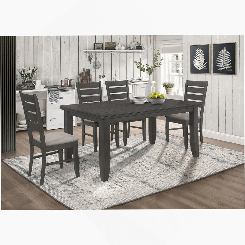 Grey And Dark Grey 5-Piece Rectangular Dining Set, 5 Pieces: Table, 4 Chairs