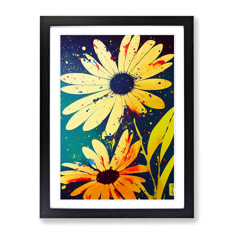 Virenque Daisy Flower Splatter Vol.3 - Single Picture Frame Print, Black, 64" H x 46" W