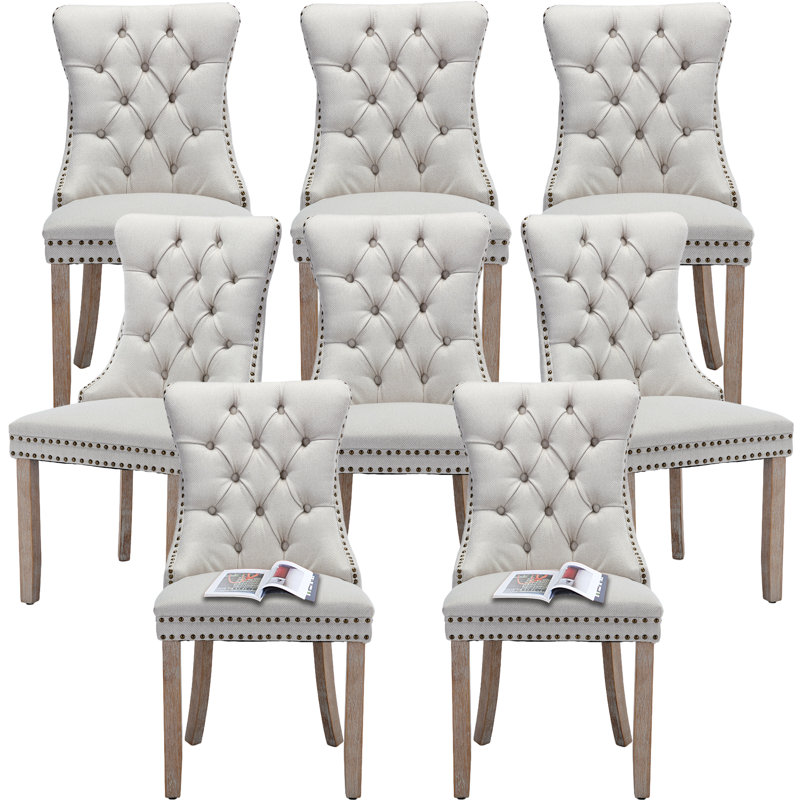 Ensemble de 8 chaises de salle à manger rembourrées Modern, Naturel, Beige